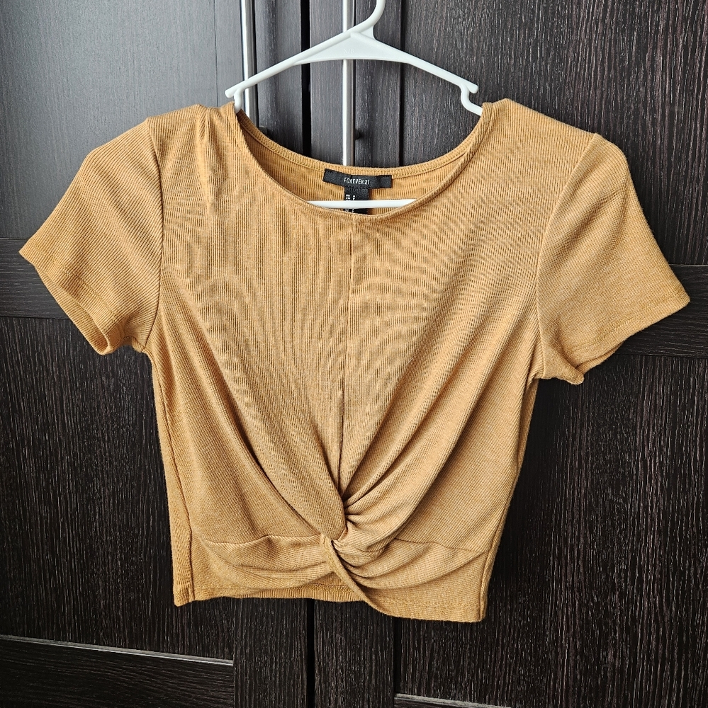 Mustard yellow front knot crop shirt